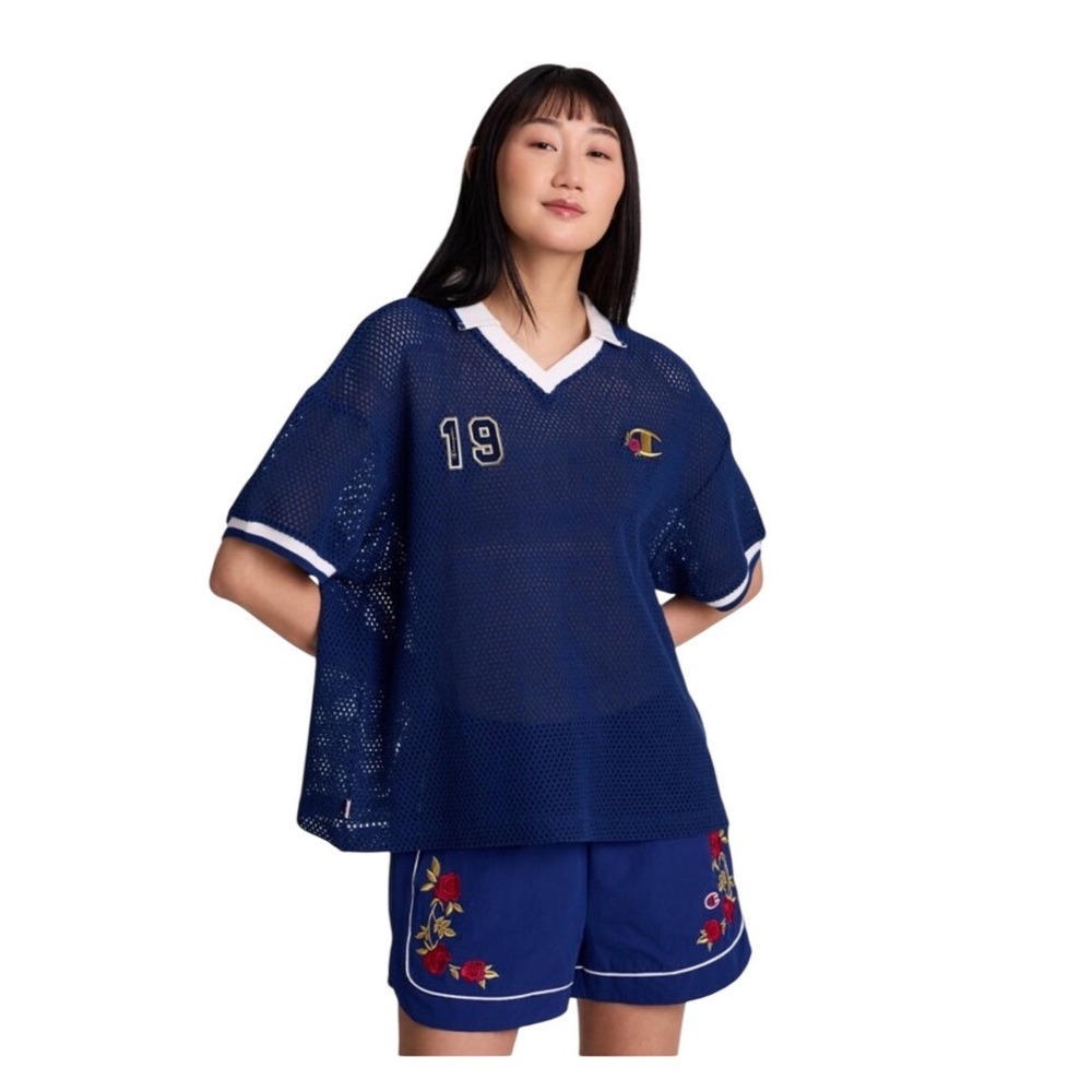Champion Womens Goalkeeper Crochet Short Sleeve Jersey Blue Depths NWT M